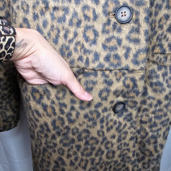 Old Navy Leopard Print Long Line Cardigan Coat Wool Blend Buttoned Unlined MP - Picture 4 of 14